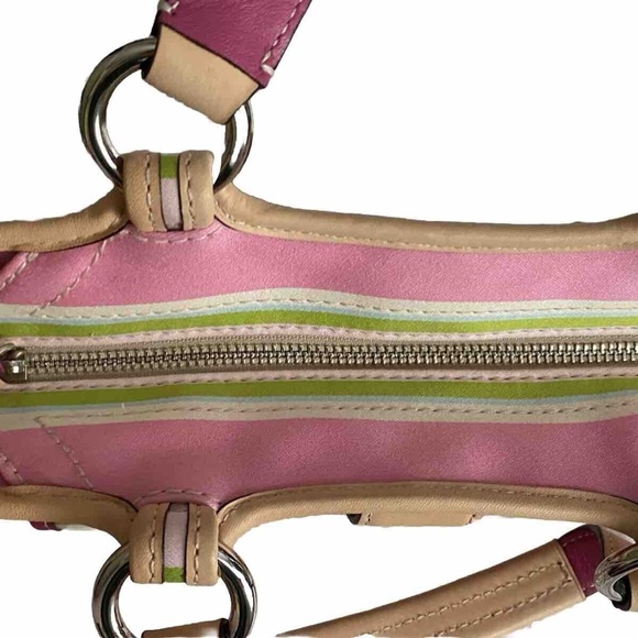 Coach Hampton Soho Multicolor Striped Leather & Canvas Tote w/ Buckle - Picture 4 of 5